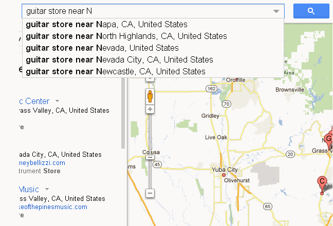using Google maps to find local guitar stores